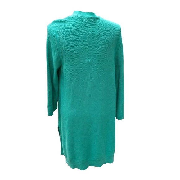 Talbots Women’s Long Cardigan Size L Green Open Front Duster Minimalist Office - Picture 6 of 11